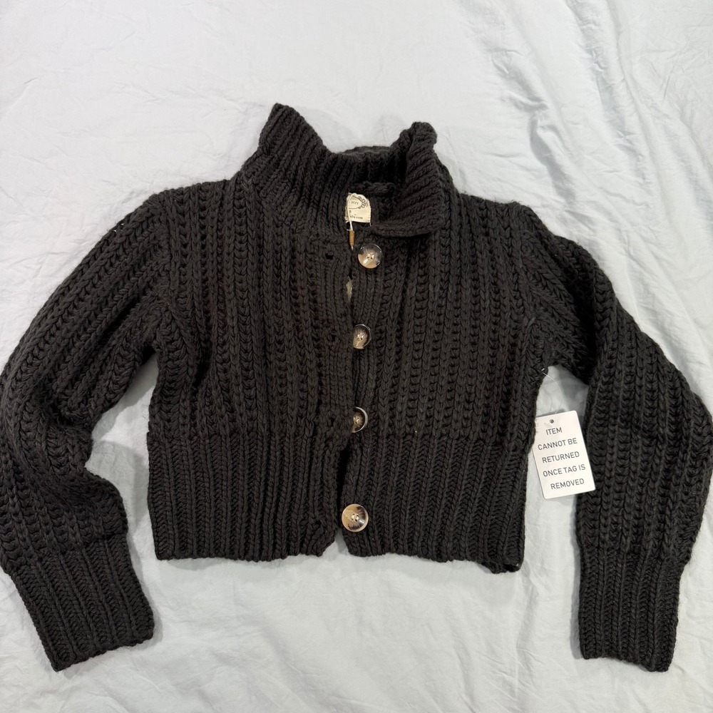 Joyfolie Mia Joy Girls Maddie Chunky Knit Cardigan Sweater Washed Black Size 10